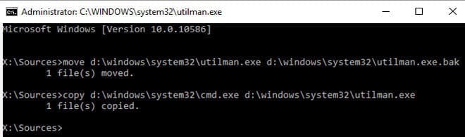 Run the command to reset Windows 10 password