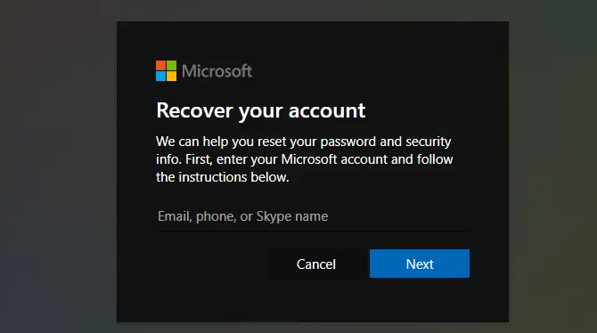 knæk vinduer 10 adgangskode med Microsoft-konto