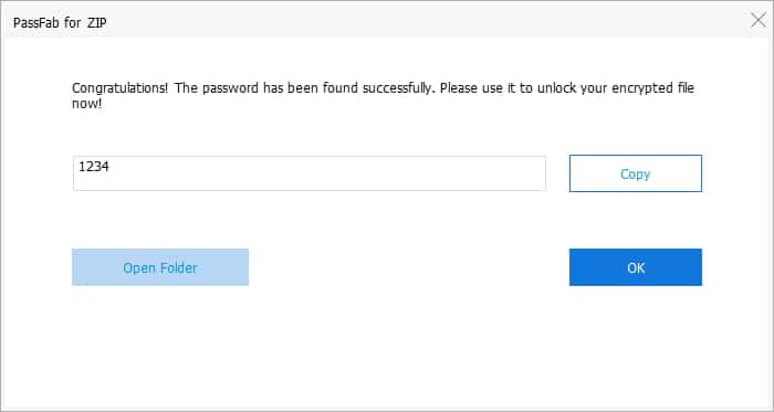 The ZIP password has been found successfully with PassFab for ZIP