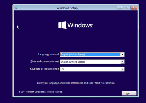 The Windows Setup screen showing the instructions to access Command Prompt