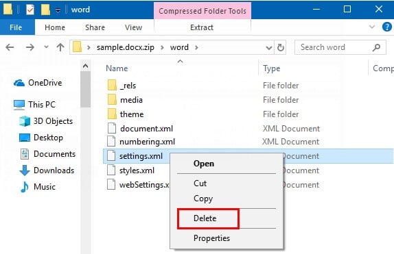 Delete setting.xml to remove password from word file