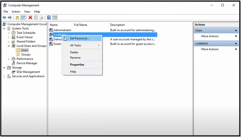 Sélectionner le mot de passe défini dans Utilisateurs et groupes locaux sur Windows 10