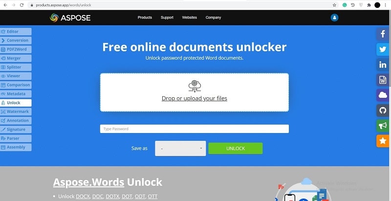 Remove password from word document online