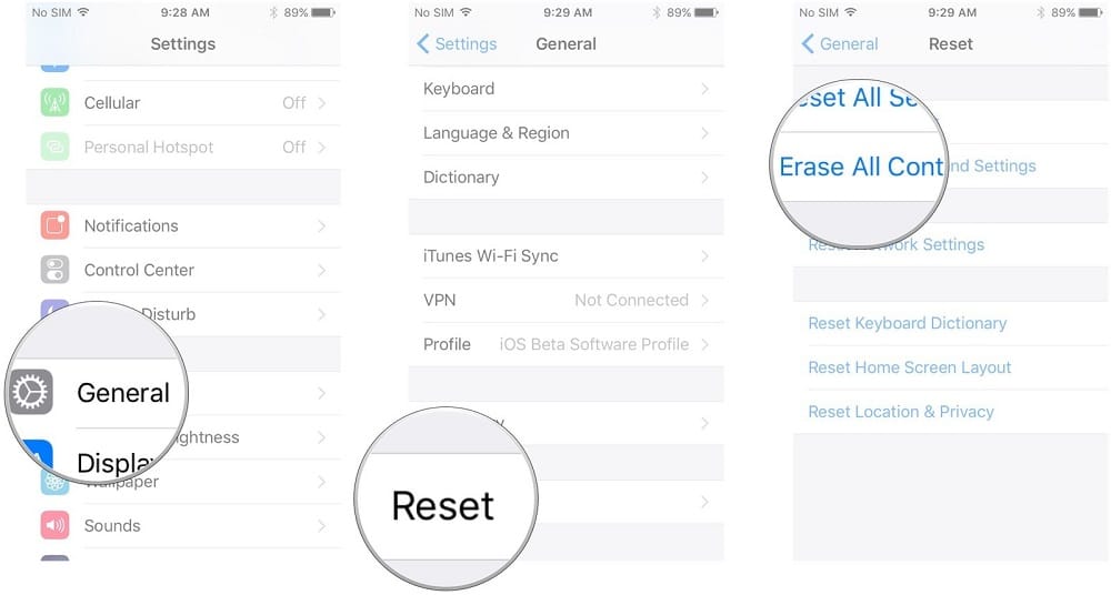 Reset iPhone if forgot iTunes backup password