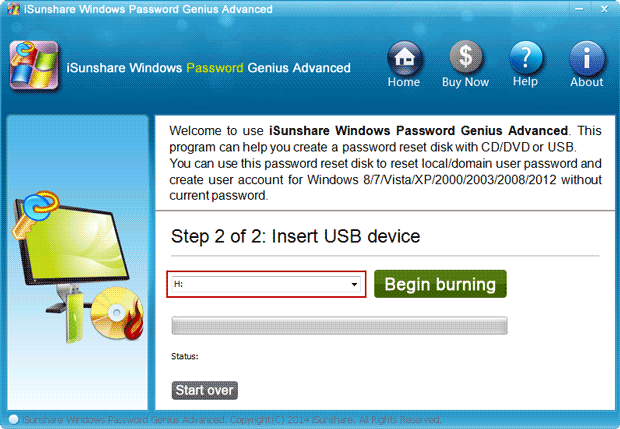 Burn Windows 7 password bypass disk