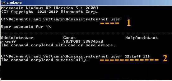 enter net user command to bypass Windows 10 password