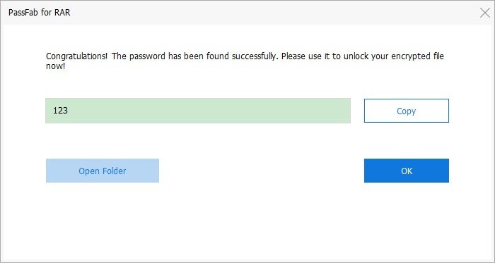 Copy and use the RAR file password found by PassFab