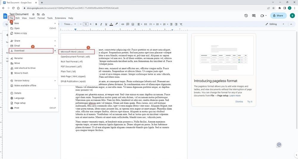 download unprotected Word document from Google Docs
