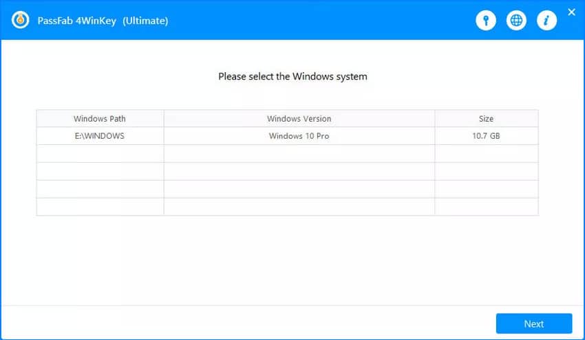 select Windows operating system to reset password