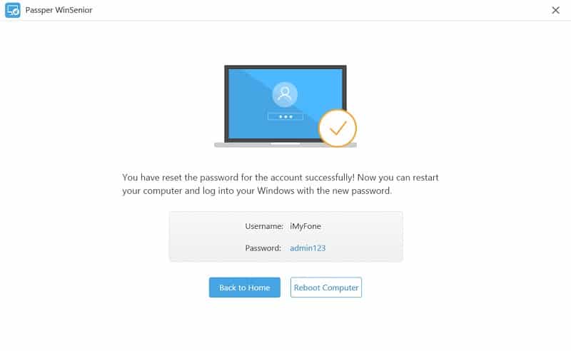 passper winsenior successfully reset windows password