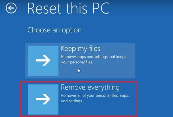 Tout supprimer de Réinitialiser ce PC sur Windows 10