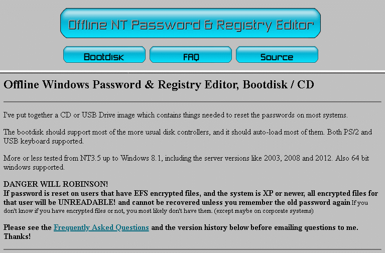 Mot de passe NT hors ligne et éditeur de registre