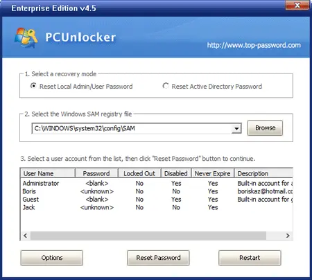 PCUnlocker: la herramienta de restablecimiento de contraseña de Windows más rentable