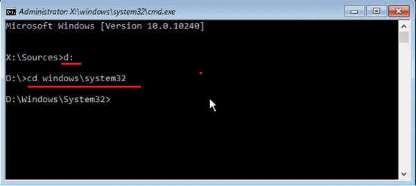 Command prompt with commands to access system