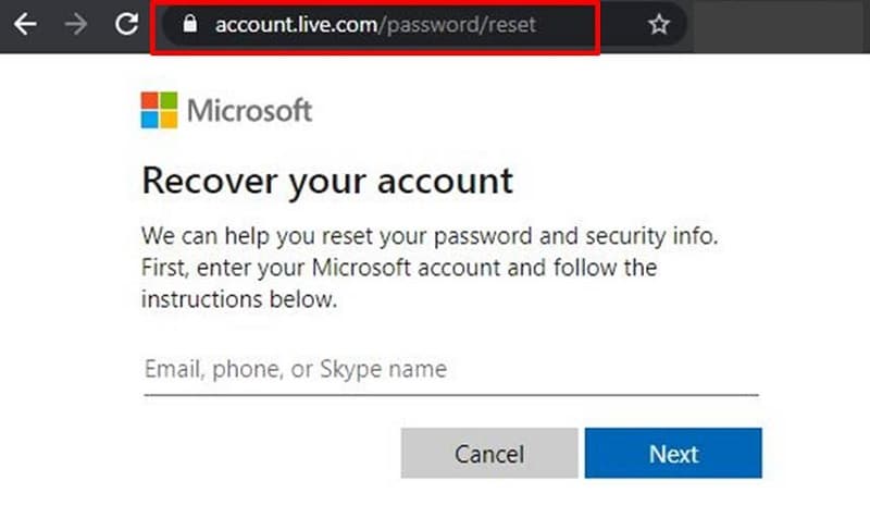 Enter your email address to reset Windows 10 admin password