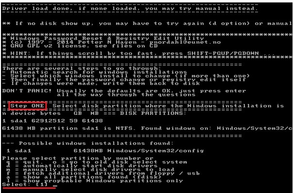 disk partition of the command prompt 