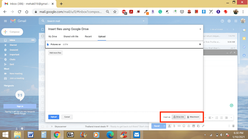 Attach as drive link or attachment in Gmail