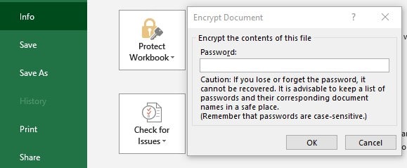 encrypt an excel file with a password