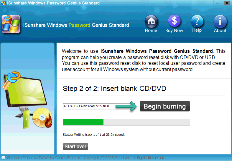 iSunshare Windows Password Genius - Create a password reset disk