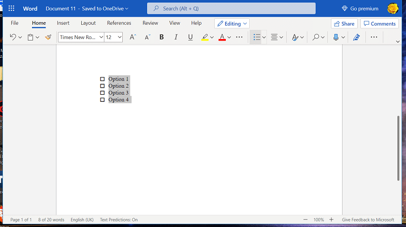 A checkbox list in Word document