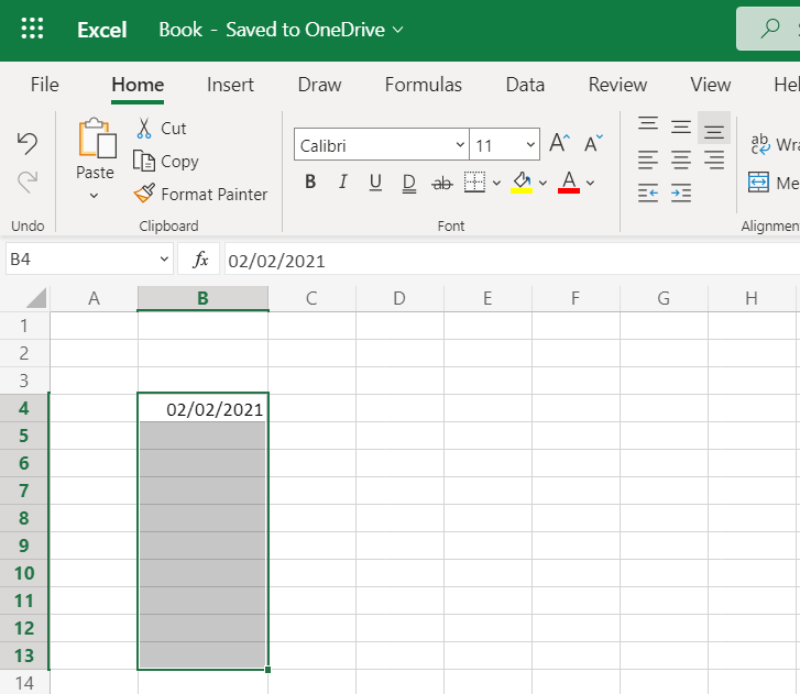 A selected Excel cell range