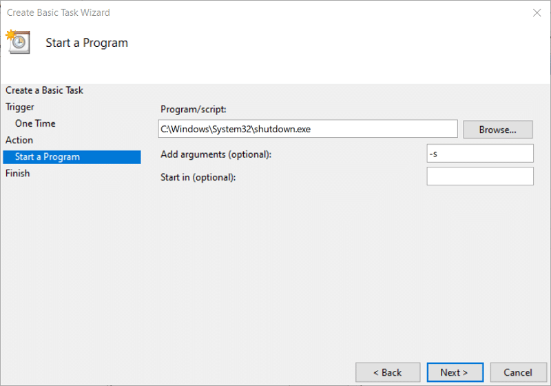 Les options d'action sur Windows 10