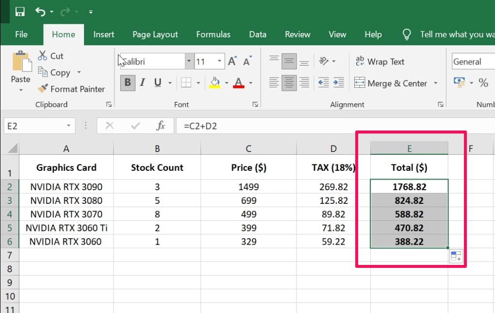 apply formula to column in excel successfully