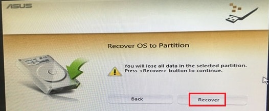 click recover to factory reset Asus laptop without password