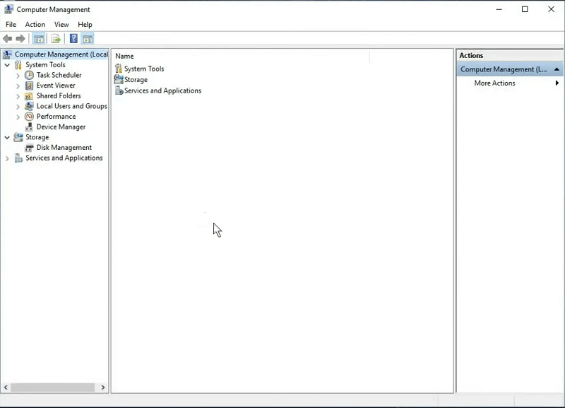 Computer Management window on Windows 10