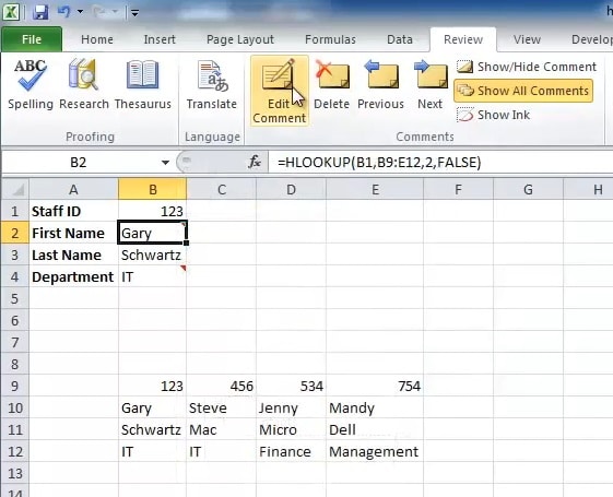 The “Edit Comment” option in Excel
