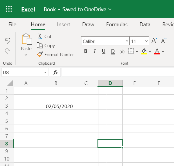 enter a date in Excel cell