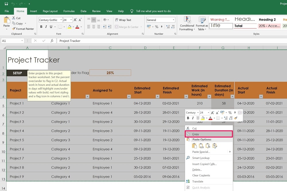 Mettez en surbrillance et sélectionnez le contenu que vous souhaitez intégrer d'Excel à PowerPoint.