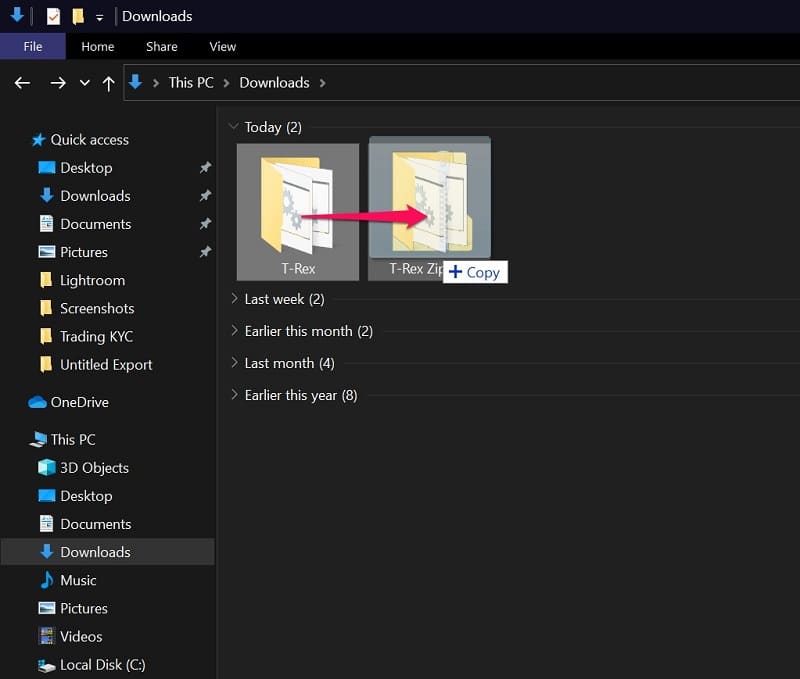 Drag and drop the file into ZIP folder on Windows 10