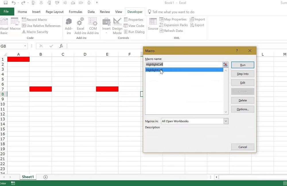 The Macro window in Excel