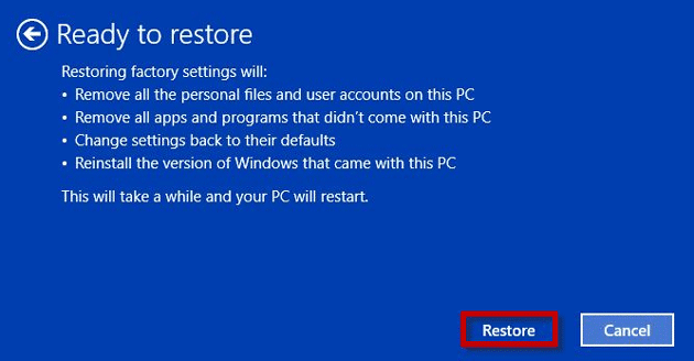 start the reset process on Lenovo laptop