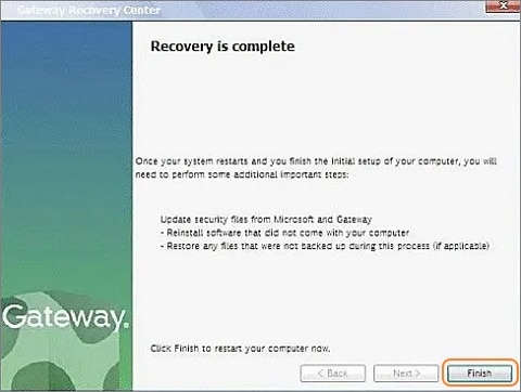 Recovery is complete in Gateway laptop