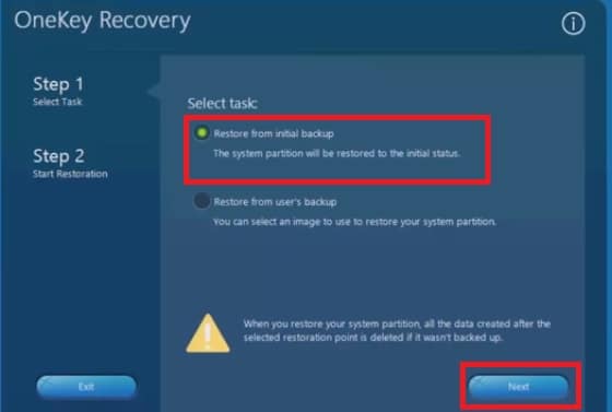 restore from initial backup on Lenovo laptop