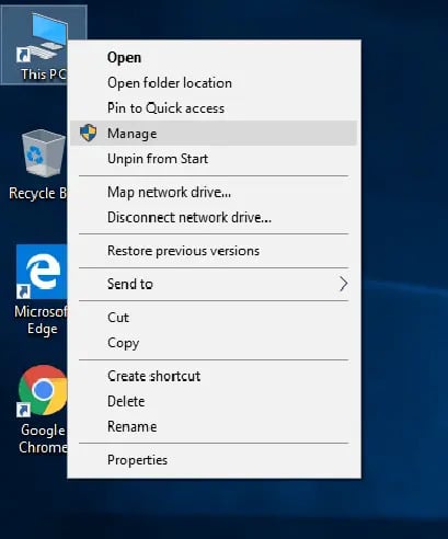 Select Manage on Windows