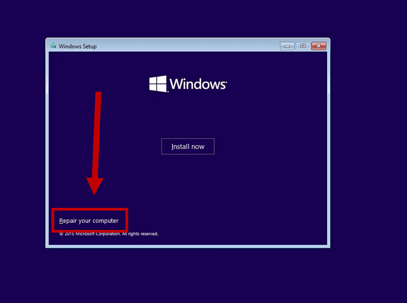Sélectionnez réparer votre ordinateur sous Windows 10