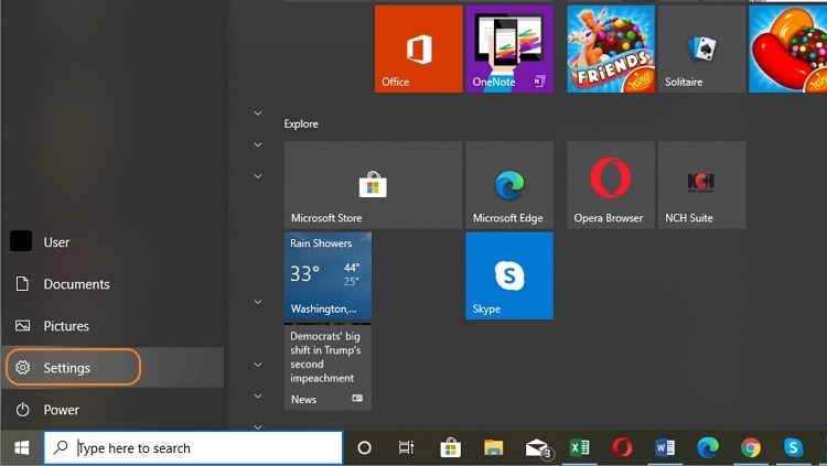 Settings icon in Gateway laptop Windows 10