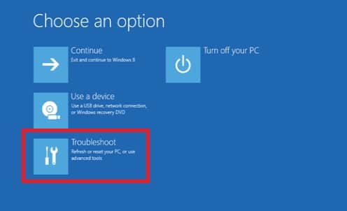 Select Troubleshoot on Windows 10