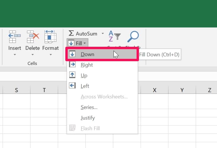 use Fill Down tool to apply Excel formula
