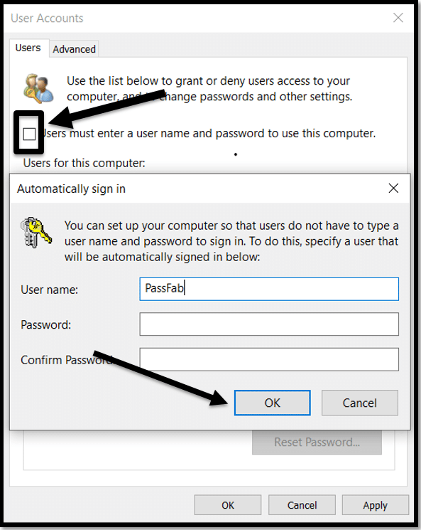 Users must enter a name and password to use this computer