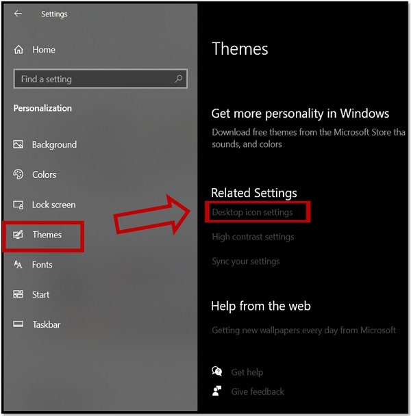 Paramètres des icônes du bureau sous Windows 10