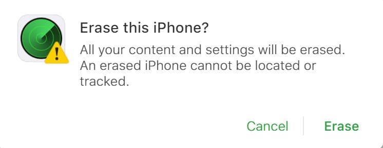Confirm to Erase iPhone on iCloud Find my iPhone