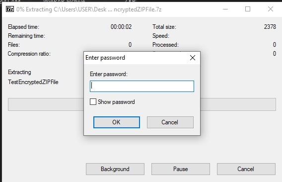 Entrez le mot de passe pour décrypter le fichier ZIP sur 7-Zip