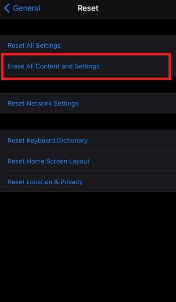 Erase all content and settings on iPhone