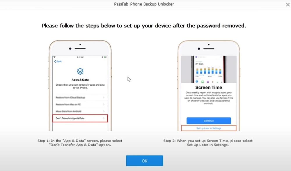 Follow the steps to set up iPhone after screen time password removed