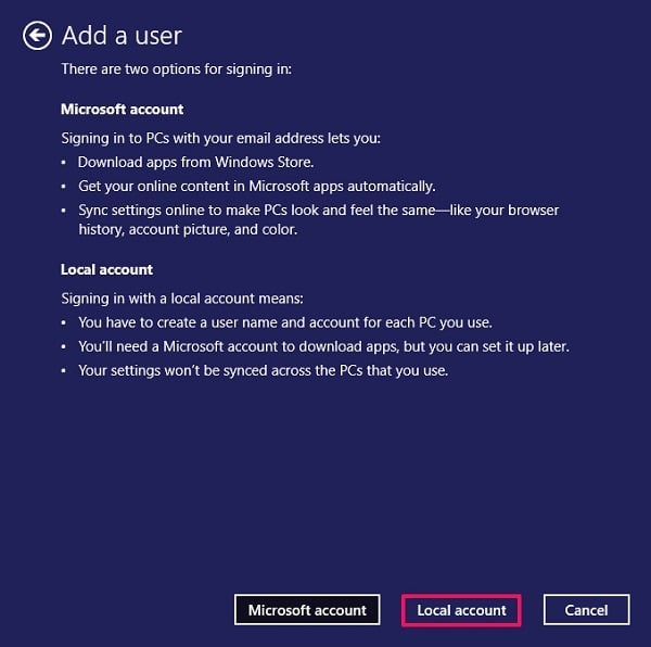 Add a local account instead of Microsoft account on Windows 10