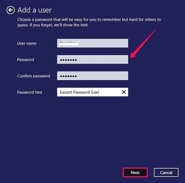 Fill in the information to create a local account on Netplwiz Windows 10
